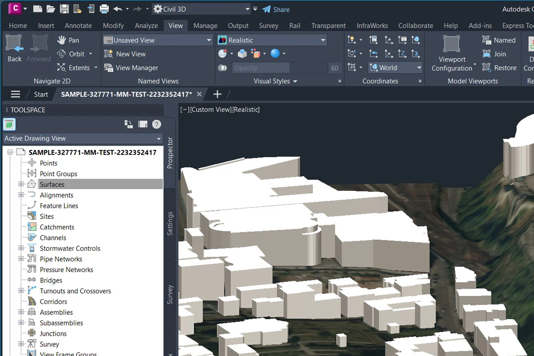 OS MasterMap Topography Layer with BHA in Autodesk Civil 3D 2026 including OS Terrain 5 DEM DTM and MasterMap Imagery aerial data