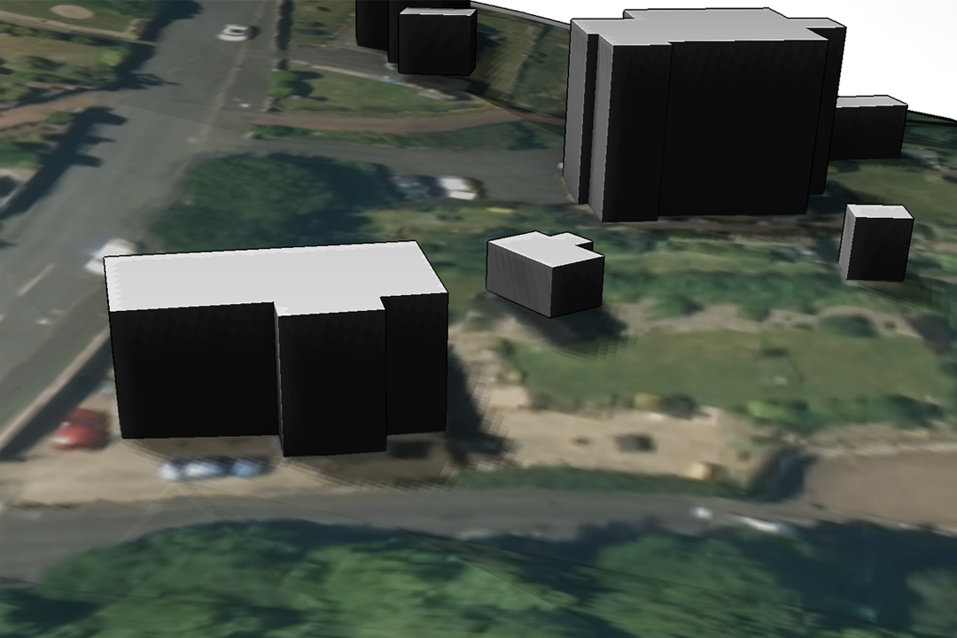 QGIS 3D building visualisation combining OS MasterMap with BHA digital terrain models and aerial imagery to create realistic 3D models