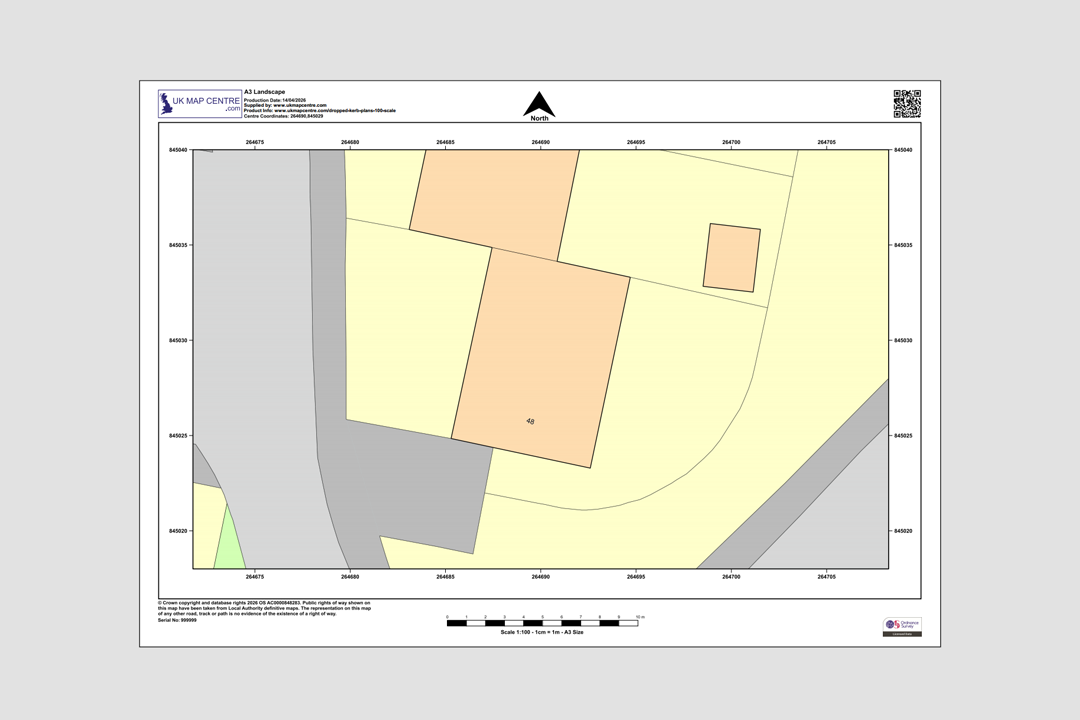 OS 1:100 scale colour dropped kerb plan at A3 size showing wider site context