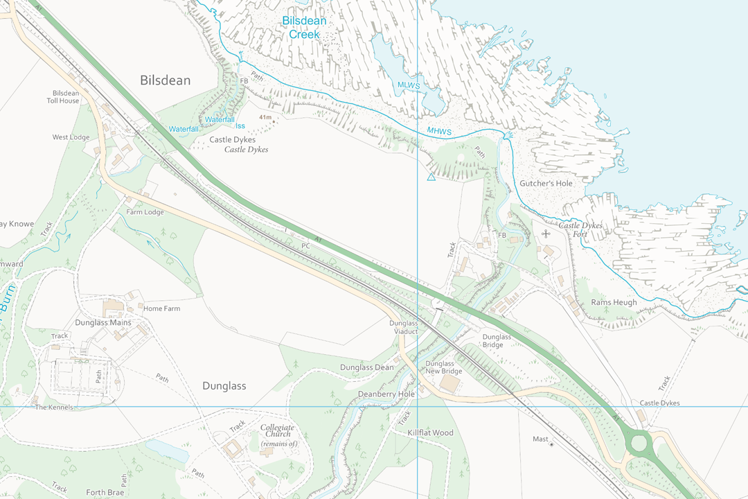 OS VectorMap Local styled tile showing a Highland coastal area near Bonar Bridge with dual carriageway, tidal estuary, scattered settlements and conifer woodland