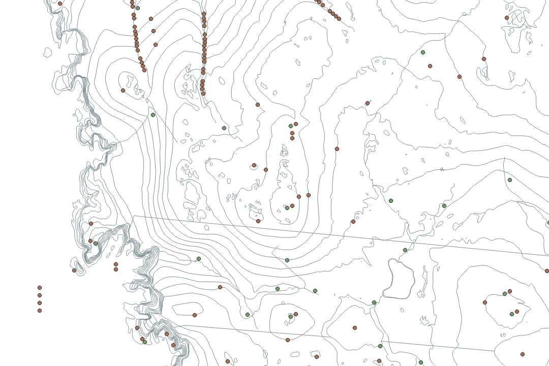 Raw unstyled OS VectorMap Local GML data before any stylesheet is applied - contour lines, spot heights and boundary lines visible without colour fills